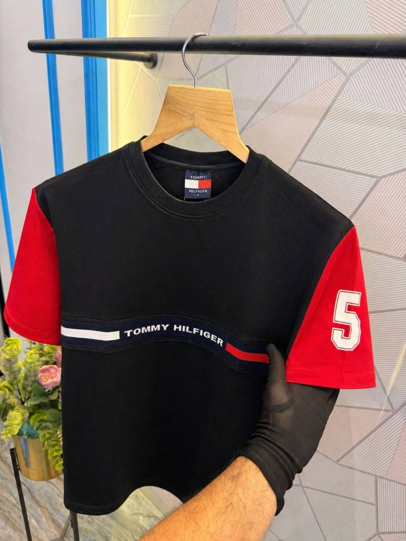 Tommy Hilfige-r Premium Quality Drop Shoulder T-Shirt Store Article (Black ) image 2