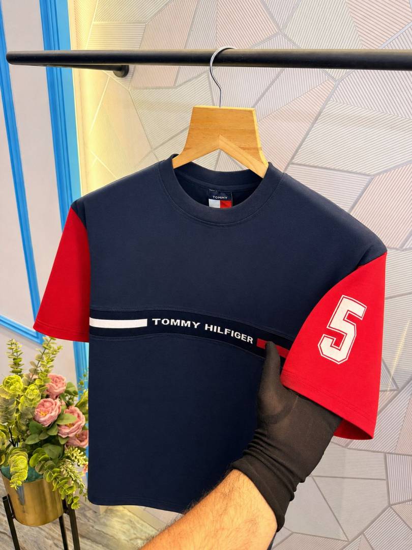 Tommy Hilfige-r Premium Quality Drop Shoulder T-Shirt Store Article (N-Blue) image 2